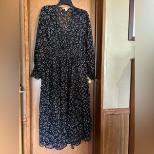 Black Floral Long Sleeve Dress - Classic Feminine Cottagecore Fairy Grunge XL